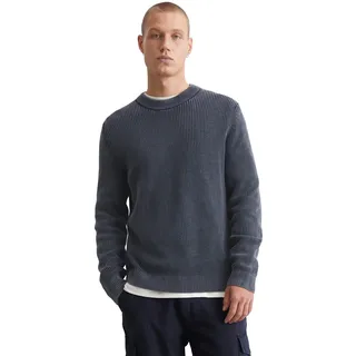 Rundhalspullover MARC O'POLO DENIM "aus reiner Bio-Baumwolle", Herren, Gr. M, blau (true navy), Obermaterial: 100% Baumwolle, unifarben, Rundhals, Langarm, Pullover