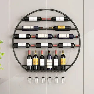 Weinregal Zur Wandmontage, Rund, Metall-Weinregal Zum Aufhängen, Modernes, Schlichtes Wand-Weinregal Für Küche, Wohnzimmer, Zuhause (Color : Black, Size : 80 * 75cm/31.4 * 29.5inch)