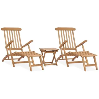 vidaXL Garten-Liegestühle mit Fußstützen und Tisch Teak Massivholz