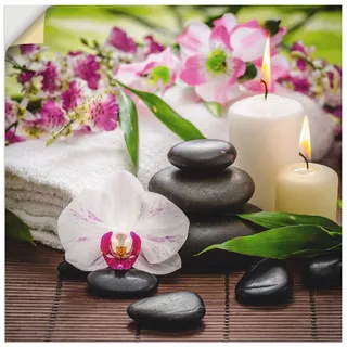 ARTland Wanddeko Wandtattoo selbstklebende Vinylfolie 50x50 cm Quadratisch Asien Wellness Zen Steine Spa Orchideen Blüte Rosa K3AD