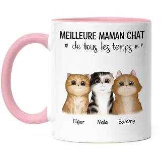Kiddle-Design Katzenbesitzer Tasse Rosa Personalisiert Geschenk Katzenmama Katzenliebhaber Katzenmotiv Spruch Name Katzenfreund Haustier 3 Katzen