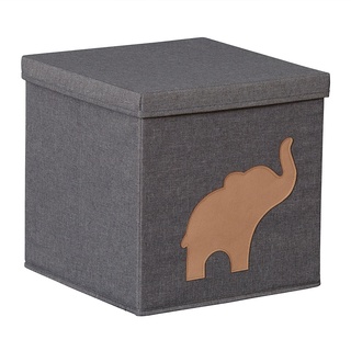 LOVE IT STORE IT Premium Aufbewahrungskorb mit Deckel - Spielzeug Kiste für Regal aus Stoff - Quadratisch und extra stabil - Hellgrau mit Elefant - 30x30x30 cm