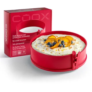 coox Springform mit Porzellanplatte Ø 26 cm - Backen & Servieren in Einem I Antihaft-Silikon I Spülmaschinenfest I Kein Umsetzen I BPA-frei Rot
