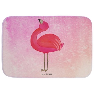 Mr. & Mrs. Panda Badematte Flamingo Stolz - Aquarell Pink - Geschenk, rosa, Duschvorleger, Badvo, Höhe 40 mm, 100% Polyester, rechteckig, Rutschfeste Beschichtung lila