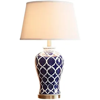 USMJQVZ Klassische chinesische blaue und weiße Porzellan-Keramik-Tischlampe, Schreibtischlampe für Schlafzimmer mit weißem Stoffschirm, Nachttischlampe für Wohnzimmer, Büro, Arbeitszimmer,