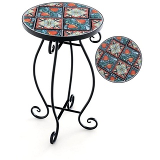 COSTWAY Gartentisch, Mosaiktisch rund aus Metall & Keramik, ∅30x50cm bunt