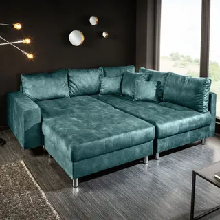 riess-ambiente Moderne Wohnlandschaft KENT 220cm petrol Ecksofa Federkern inklusive Hocker Sofa Couch - Petrol