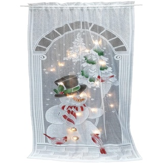 Weihnachts Vorhänge Weihnachts Scheibengardine Gardinen mit LED Spitze Vorhänge Transparent Scheibengardine Weihnachten Deko für Küche Badezimmer Tür, 101 x 213 cm Weihnachtsschneemann