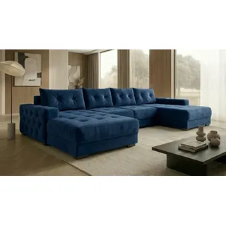A&J MöbelLand Ecksofa Polyester mit Schlaffunktion 3-Sitzer Blau