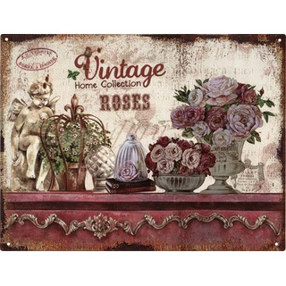 Moritz Metallschild »Vintage Home Collection Roses«, (Einzeln), 25 x 33 cm Vintage Retro Deko Schild Metallschild Wandbild Wanddeko Schild Deko Spruch bunt