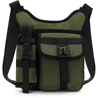 FuninCrea Umhängetasche Herren mit Wasserflaschenhalterung Tasche, Mehrere Taschen Crossbody Bag Herren Wasserdicht Herrentasche zum Umhängen Messenger Bag Lässig Satchel Umhängetasche (Grün)