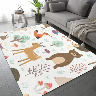 Fuchs Teppich Schlafzimmer rutschfeste FußMatte Kawaii Tiere Kinderteppich Dekoration Carpets Teenager Kurzflor Flanell Teppiche Home Spielteppiche für Wohnzimmer 140x200 cm