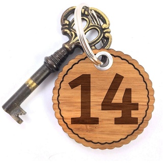Mr. & Mrs. Panda Schlüsselanhänger 14 - Geschenk, Zahl 14, Schlüsselband, Schlüsselanhänger, Taschenanhä (1-tlg), Mit Liebe gefertigt
