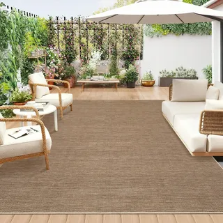 LuxFocus Jute-Look Teppich Innen/Außen 160×230 cm, einfarbiger moderner Teppich mit Rutschfester Unterseite, waschbarer flachfloriger neutraler Dekoteppich für Wohnzimmer, Schlafzimmer, Warmbraun