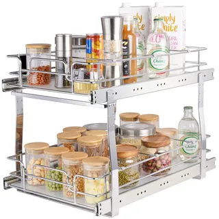 Vevor ausziehbares Gewürzregal Doppelkorb Spülschrankregal Küchenschrank, Schiebeschublade Waschbecken Gewürzregal Schrank Organizer Unterschrankregal 385x569x483 mm (Einbaumaße)