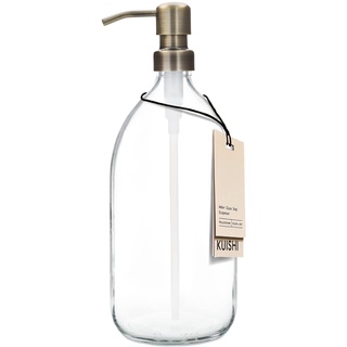 Kuishi Klarglas-Pumpflasche Spender [1000 ml, goldene Pumpe] Nachfüllbare Braunglas-Seifenspender Flasche mit Edelstahlpumpe, umweltfreundlich (BPA-frei)
