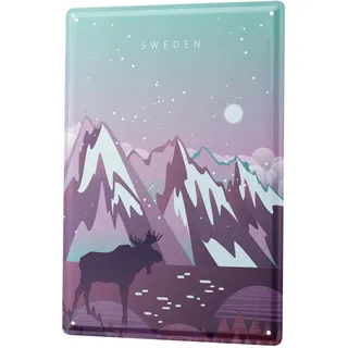 Blechschild Retro - Vintage Metall-Poster für Reise Fans - Schweden Berge Elch Motiv - 20 x 30 cm