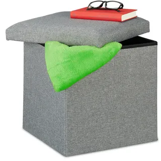 Relaxdays Sitzhocker mit Stauraum Stoff 38 x 37 x 38 cm Grau
