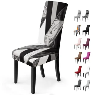 Stuhlhussen Stretch Universal für Esszimmerstühle Schwarze Geometrie 4 Stück