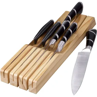 Küchenmesserblock Für Die Schublade, Universeller Block Aus Massivholz (7 Messer Enthalten), Bamboo Home (messerhalter)