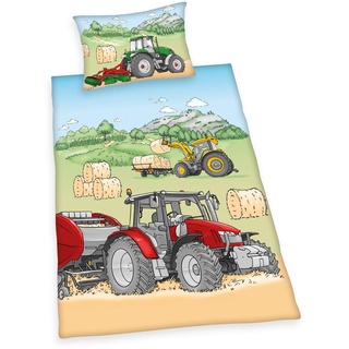 Herding Young Collection Bettwäsche-Set, Traktor Wendemotiv, Bettbezug 160 x 210 cm, Kopfkissenbezug 65 x 100 cm, Baumwolle/Renforcé
