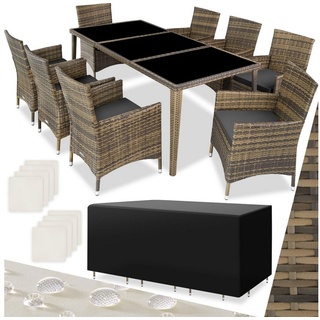 tectake Sitzgruppe Monaco, (Set, 9-tlg), Tisch- und Stuhl Set beige 57,00 cm x 86,50 cm x 61,00 cm