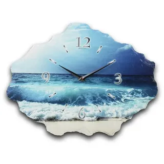 Kreative Feder Wanduhr Design-Wanduhr aus Stein (Beton) „Ozean“ (Funk- oder Quarzuhrwerk; ohne Ticken; elegant, außergewöhnlich, modern) blau
