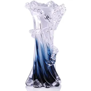 LINYTHER Blau-weiße klare Wellenvase mit Farbverlauf, mundgeblasene Murano-Glasvase, einzigartige Kunst, dekorativ, für Ozean-Thema, Küste, Zuhause, Mittelstück, modernes Büro, Eingangsbereich