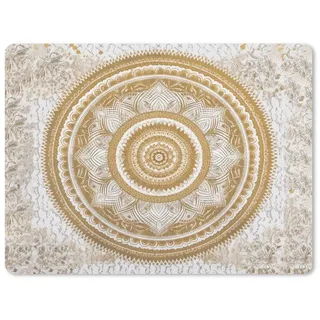 MuchoWow Mauspad Mandala - Blumen - Gold - Weiß - Design (1-St), Gaming, Mousepad Klein, Büro Zubehör, Mausunterlage, 23x19 cm bunt 23 cm x 19 cm