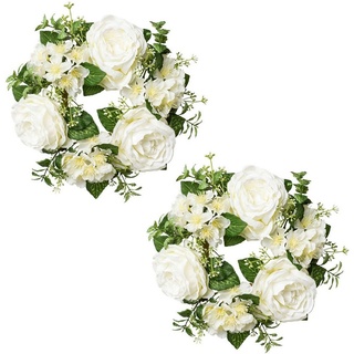 Kunstblume Kerzenring Rosen und Blüten Rose, Creativ green, Höhe 5 cm, im 2er Set weiß