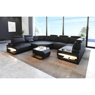 Sofa Dreams Wohnlandschaft Sofa Leder Asti U Mini, Couch, kleines U Form Ledersofa mit LED, Designersofa schwarz