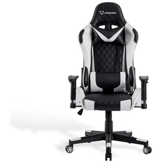 FOXSPORT Gaming-Stuhl ergonomisch Gamer Stühle (Professioneller Gamingstuhl), Eingebauter Wippmechanismus, Max. Belastbarkeit: 150 kg weiß