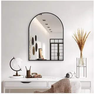 Boromal Wandspiegel Badspiegel 50x70 cm Spiegel Bad Wand Flurspiegel Schwarz Rundbogen (Badezimmerspiegel Schminkspiegel Türspiegel Halbrund Flur WC, bogen), schmaler Metall Rahmen, HD Kupfer- und bleifreier Spiegel schwarz