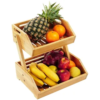 Relaxdays Etagere, Hellbraun, Holz, 29 cm, Tragegriff, Essen & Trinken, Geschirr, Schalen & Schüsseln, Obstschalen