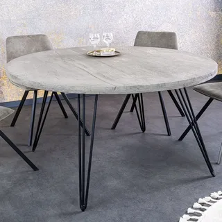 riess-ambiente Runder Esstisch SCORPION 80cm grau Mango Massivholz schwarze Metallbeine Hairpin Legs Retro Esszimmertisch Küchentisch Tisch - Grau