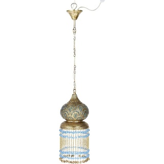 Marrakesch Orient & Mediterran Interior Deckenleuchte Orientalische Lampe Pendelleuchte Messing Ghadir 40cm, ohne Leuchtmittel, Handarbeit blau