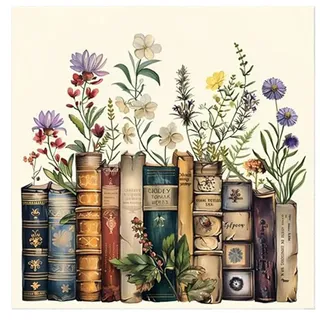 SASMoiyug Malen nach Zahlen Erwachsene Anfänger – Blumen & Bücher Motiv, 40x50 cm Leinwand DIY Set mit Acrylfarben, Pinseln und 2 Haken, Kreatives Geschenk und Wanddeko (B)