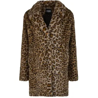 URBAN CLASSICS Damen Mantel Ladies Oversized Faux Fur Leo Coat, Kunstfell Mantel mit Leopardenmuster, Felljacke für Herbst & Winter, Größen XS - XL - XL