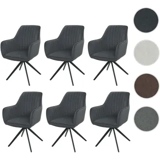 Mendler 6er-Set Esszimmerstuhl HWC-L79, Küchenstuhl Lehnstuhl Stuhl Armlehnen, drehbar Auto-Position Stoff/Textil - anthrazit