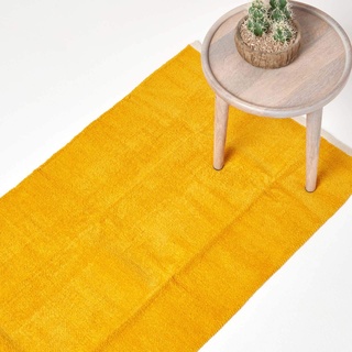 Homescapes waschbarer Chenille Teppich/Läufer 66 x 200 cm handgewebt aus 100% Baumwolle, senfgelb