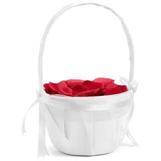 partydeco Dekokorb, Blumenmädchen Korb mit Henkel Hochzeit Satinstoff 15x26cm weiß weiß