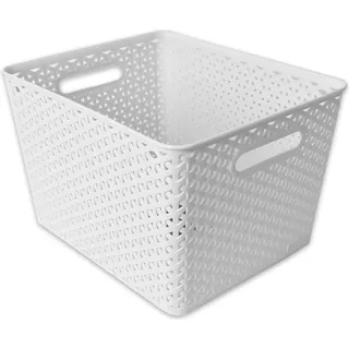 Aufbewahrungskorb Aufbewahrungskiste Staubox Kunststoffbox Rattan 18L Weiss - Weiß