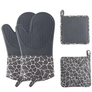 Auledio Topflappen Ofenhandschuhe 230°C Hitzebeständig - Rutschfest Silikon 1+2 Küche/BBQ, (Set, 2-tlg), Hitzebeständig bis 230 °C, rutschfest, BPA‐frei, ergonomisch grau