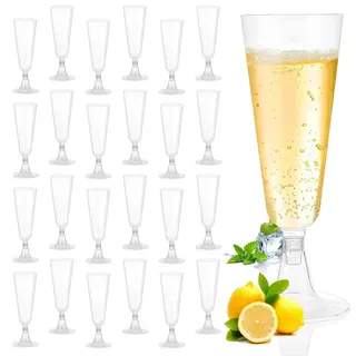 qhklew 25 Stück Sektgläser Plastik, Durchsichtige Champagnergläser Plastik, Sektgläser Kunststoff, 150ml Mehrweg für Duschen, Geburtstag, Hochzeit, Garten
