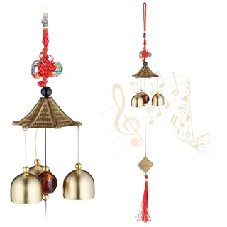 Relaxdays Windspiel 2er Set 49 x 6,5 x 6,5 cm Gold/Rot