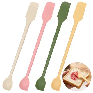 4 Stück Mini Silikon Spatel - Doppelkopf-Schaber,26x2.8cm Kochlöffel Set & Teigspachtel,Kochlöffel Silikon & Pfannenwender für Schmale Flaschen,Marmelade,Beauty Lotion(4 Farben)