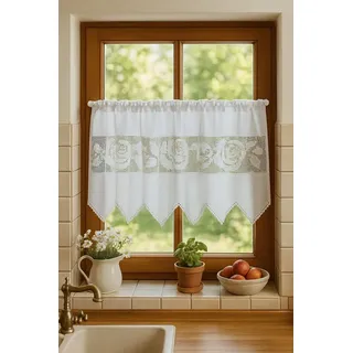 HOSSNER - ART OF HOME DECO Scheibengardine 55x125 cm (1 St), blickdicht, Baumwolle, Vintage, Romantische Stickerei weiß