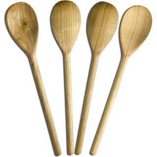 RiveraKitchen Holzlöffel | Kochlöffel Set 4 aus Kirschholz 30cm Länge | Küchenutensilien, Suppenlöffel und Kochlöffel aus Holz| perfektes Küchenaccessoire