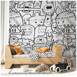 Profhome 398261-GU Fototapete Kindertapete Matt Schwarz Weiß 1,59 m x 2,8 m 0,53 m x 8,80 m 4,45 m2 Schwarz