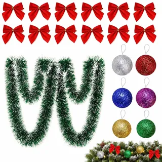 DUGEGAYL Weihnachtsgirlanden, 10M Lametta Girlande für Weihnachtsbaum, Künstliche Tannengirlande, Christbaumgirlanden Schneegirlande, Weihnachtsdeko für Tür, Treppengeländer, Weihnachts Deko